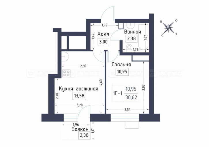 1-комн квартира ул. Спортивная, дом 7