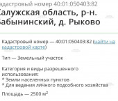 земля 25 сот деревня Рыково