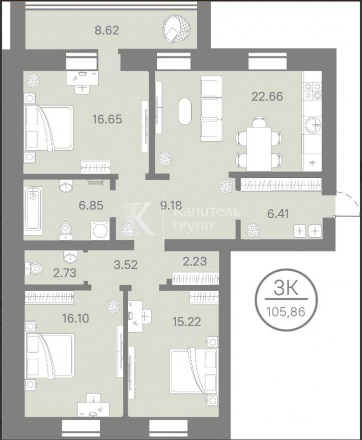 3-комн квартира ул Тимофея Кармацкого, 7