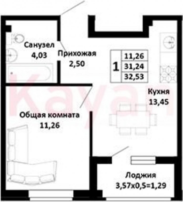 1-комн квартира в новом доме Северная улица