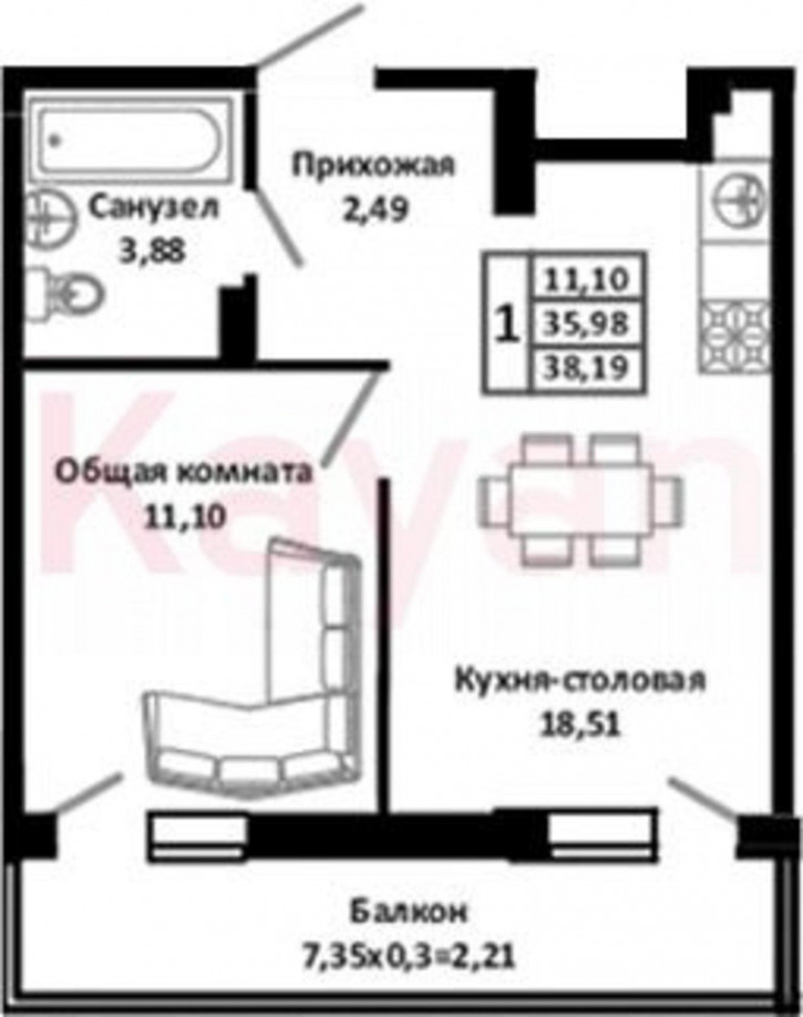 2-комн квартира в новом доме Северная улица