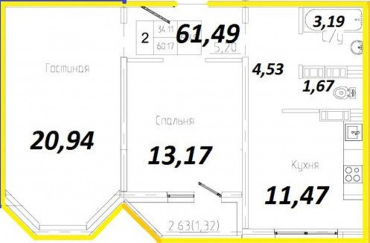 2-комн квартира улица Маргелова, 5
