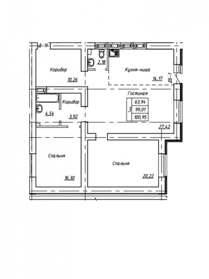 3-комн квартира Уральская улица, 2Д