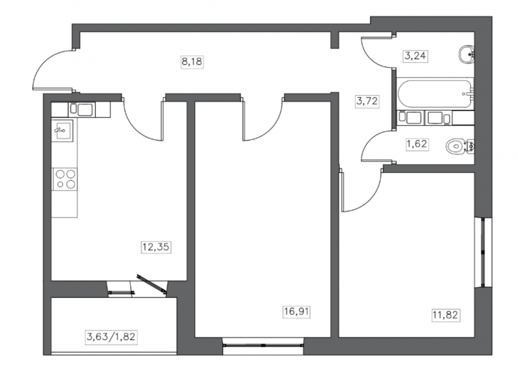 2-комн квартира проспект Победы, 153
