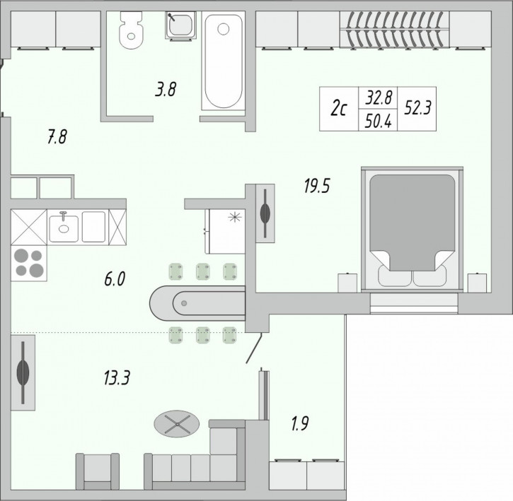2-комн квартира в новом доме улица Братьев Хусаиновых, 8
