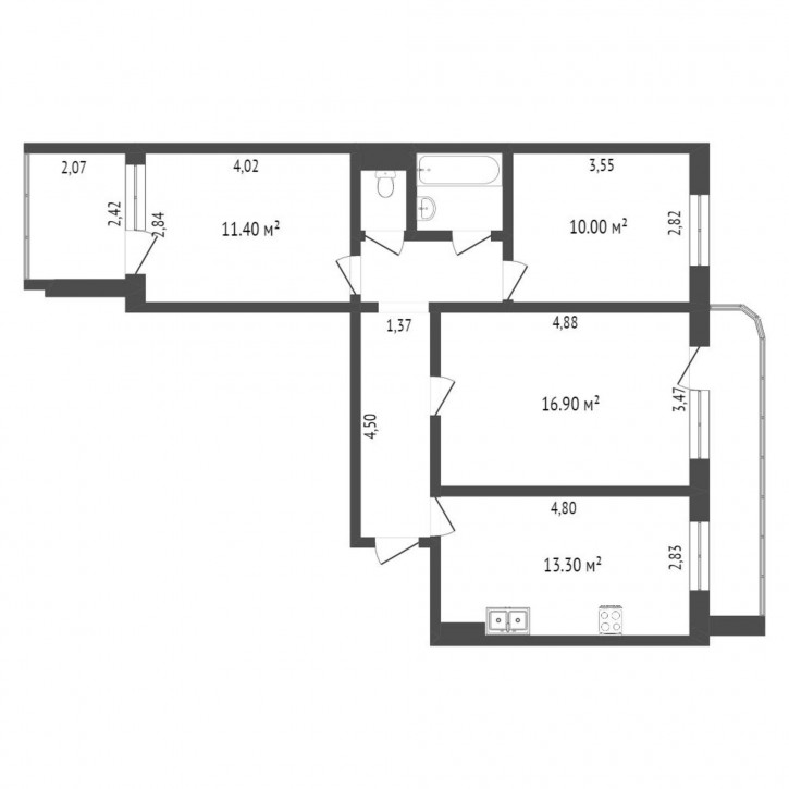 3-комн квартира Масленникова, 60
