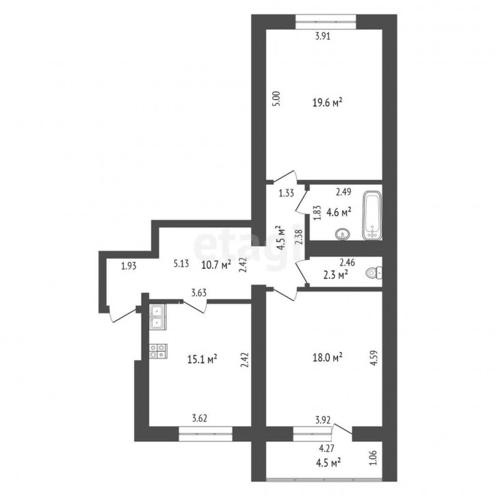 3-комн квартира Пермякова, 88
