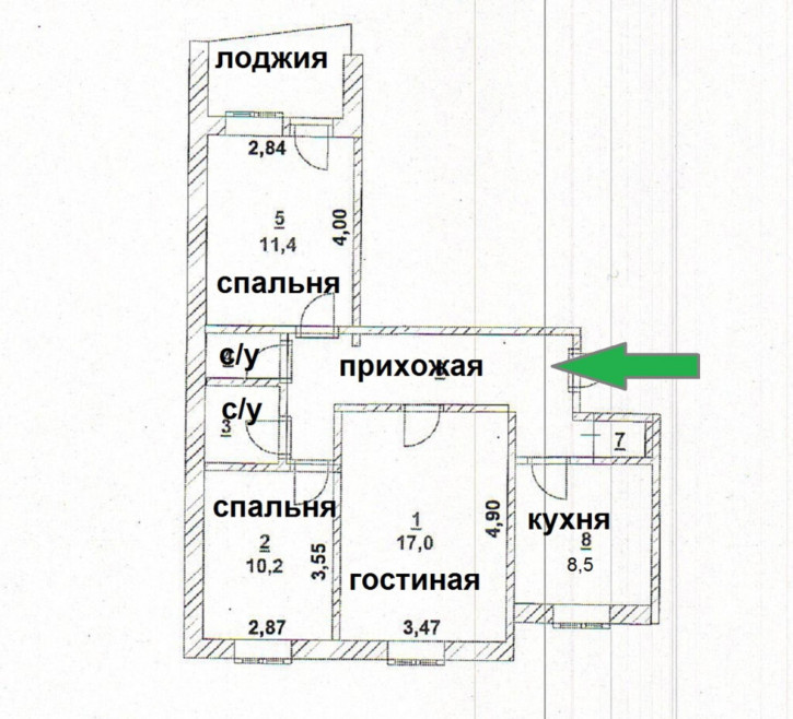 3-комн квартира Рогачева, 1