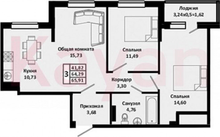 3-комн квартира в новом доме Северная улица