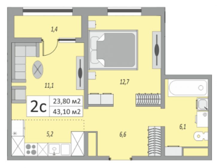 2-комн квартира в новом доме улица Юркина, 8