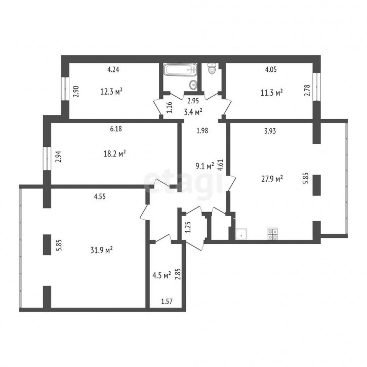 4-комн квартира Попова, 7