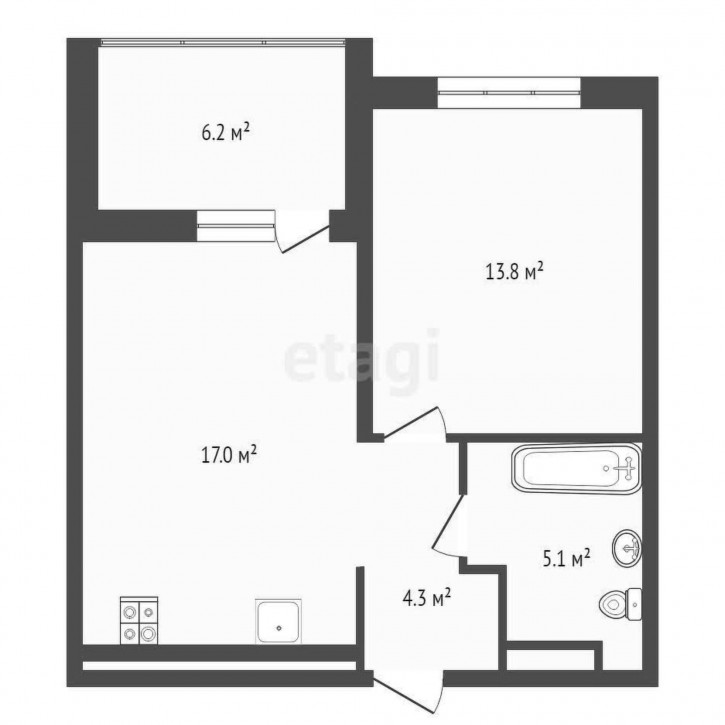 1-комн квартира в новом доме Академическая, 7