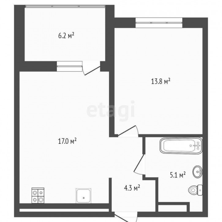 1-комн квартира в новом доме Академическая, 7