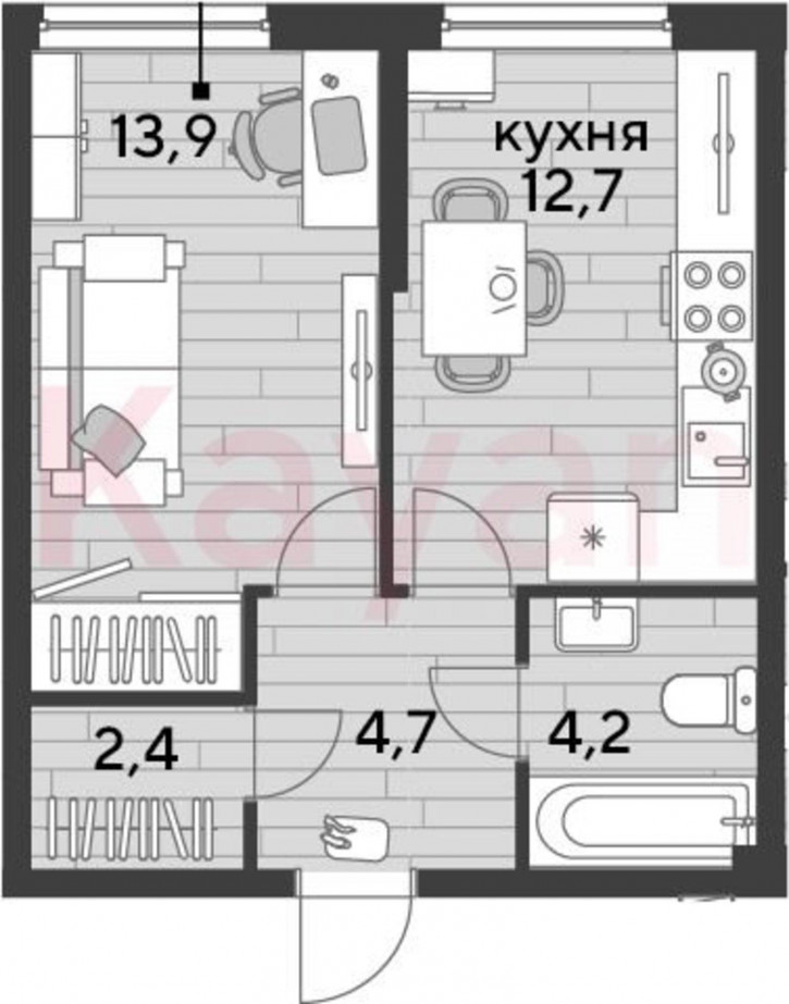1-комн квартира в новом доме ул Западный Обход