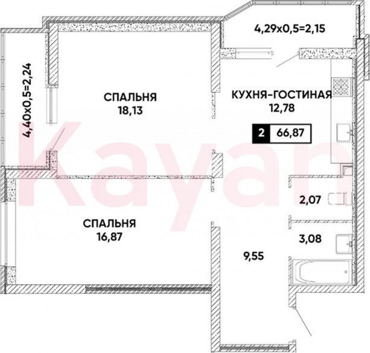 2-комн квартира в новом доме ул им. Героя Яцкова И.В.