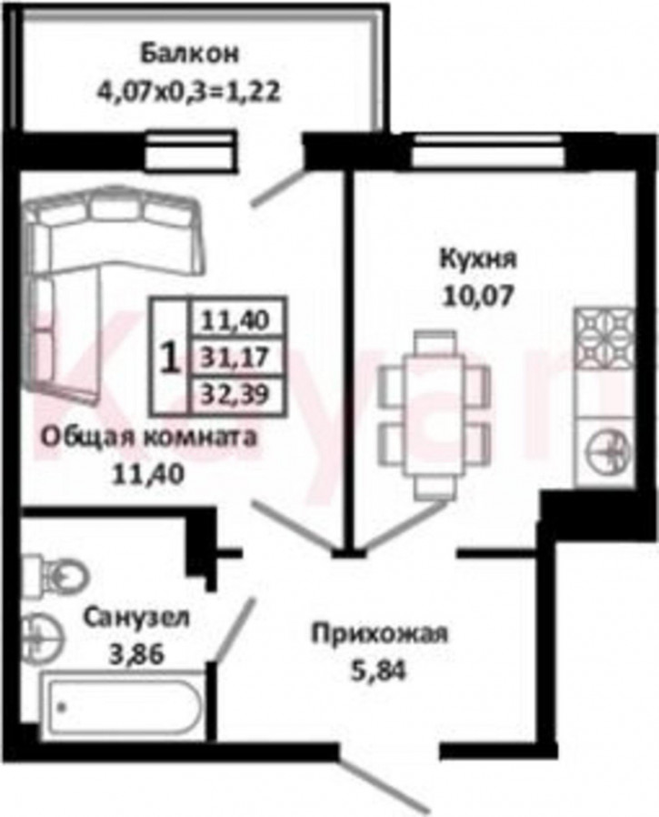 1-комн квартира в новом доме Северная улица