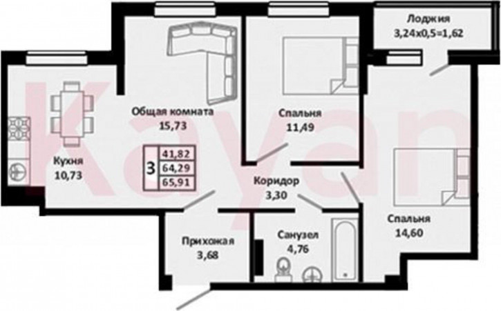 3-комн квартира в новом доме Северная улица