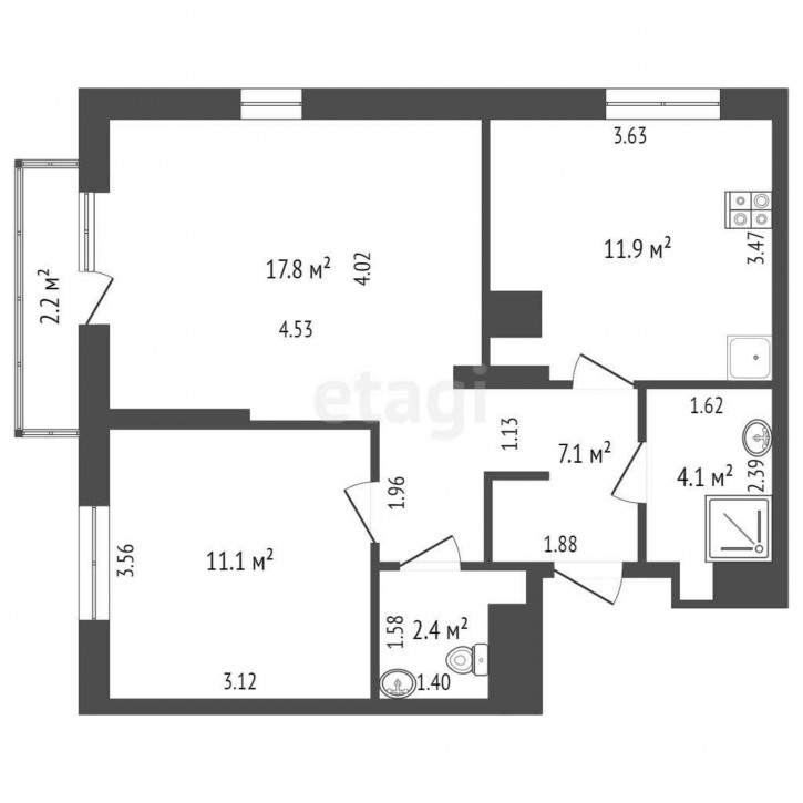 2-комн квартира Краснооктябрьская, 16
