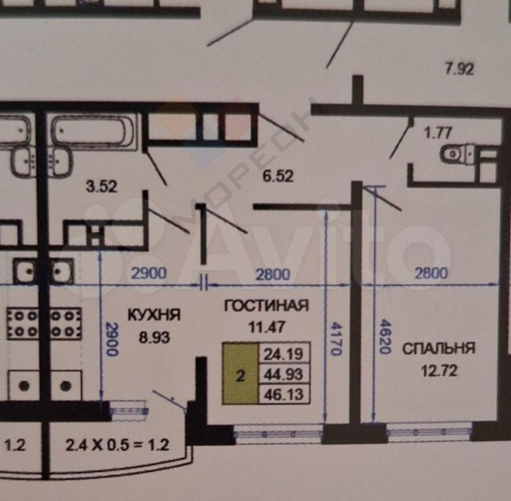 2-комн квартира в новом доме Петра Метальникова ул, 36