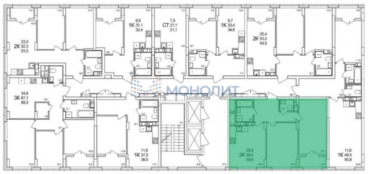 2-комн квартира в новом доме Черкесская ул, 47