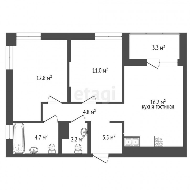 2-комн квартира в новом доме Василия Малкова, 7