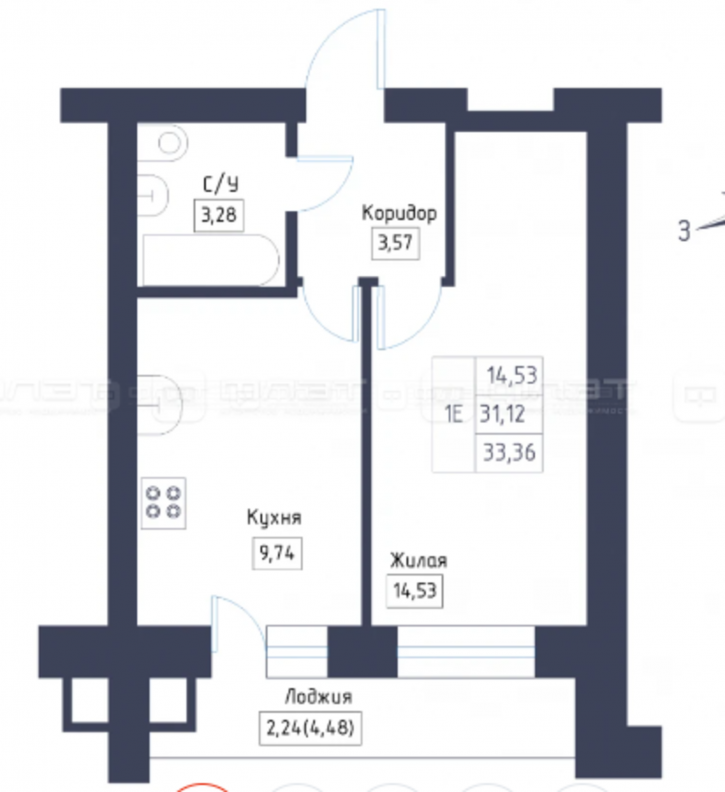 1-комн квартира ул. Рождественская, дом 10
