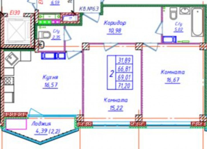 2-комн квартира в новом доме Голубева ул, 10/26