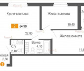 2-комн, 46кв м, этаж 5/26 Новостроя 7