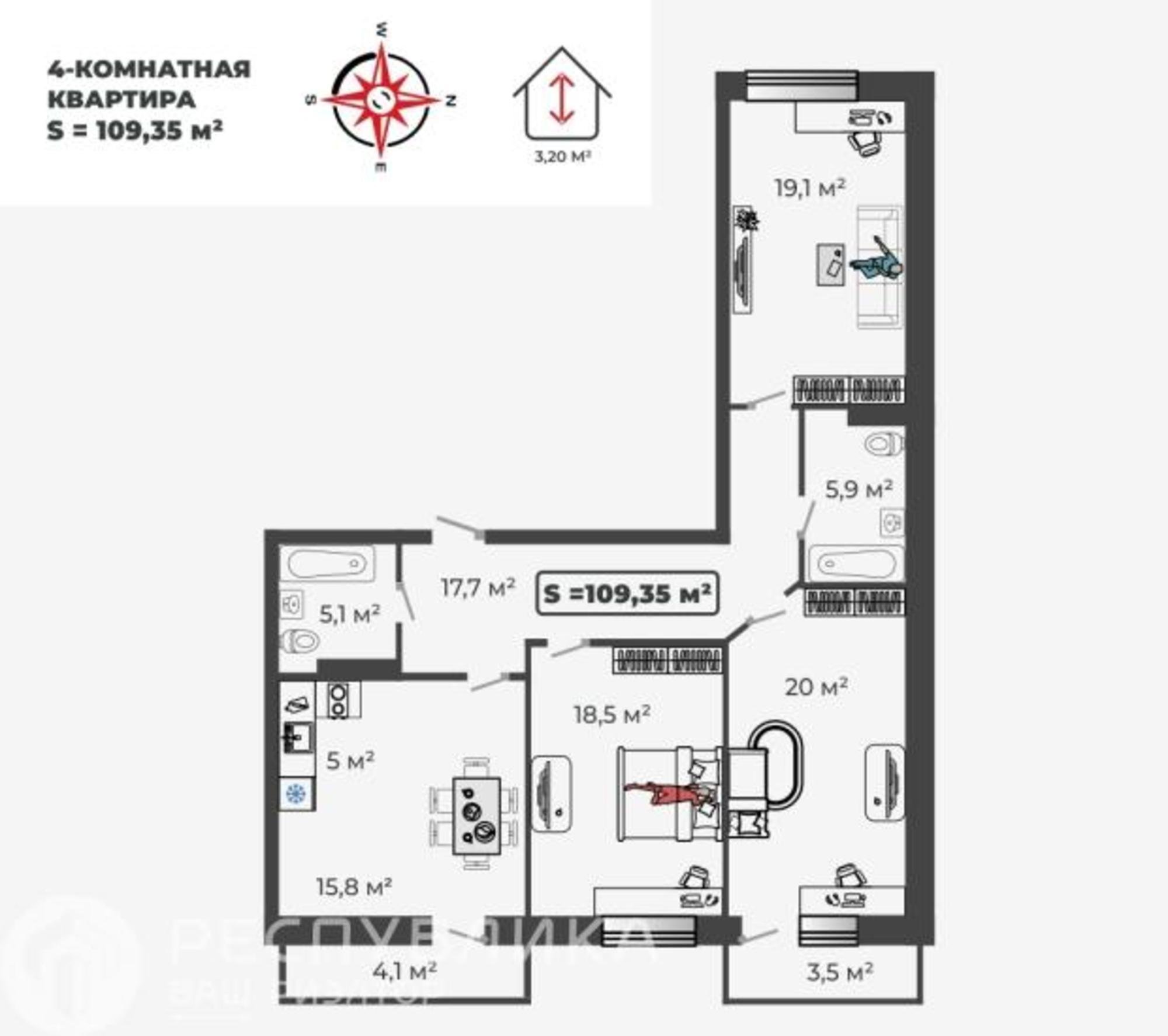 Купить квартиру за 15 309 000 рублей на Авиаторов, 1В/2