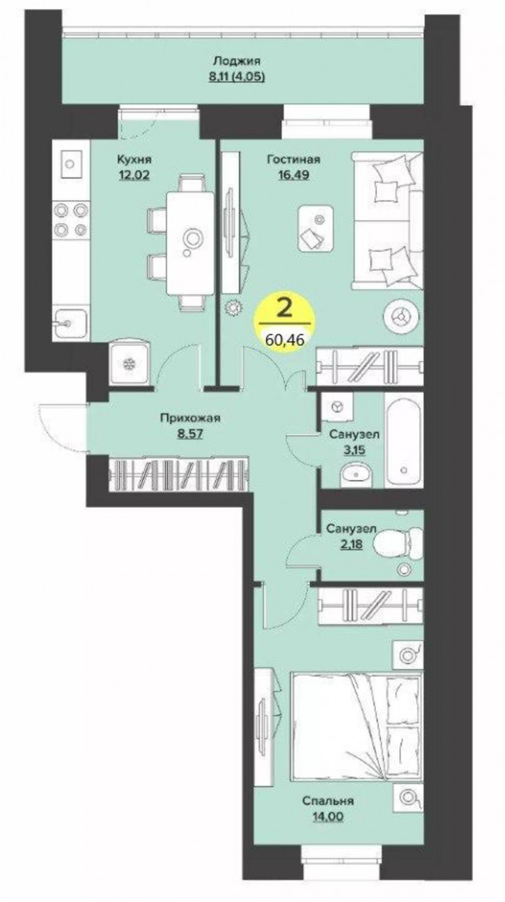 2-комн квартира Данилова б-р, 8