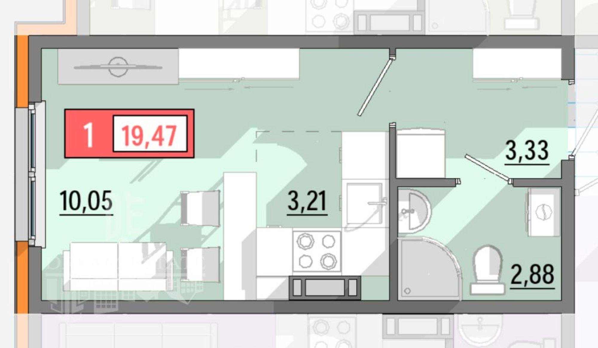 Купить студию за 2 280 000 рублей на Шандорная ул, 14