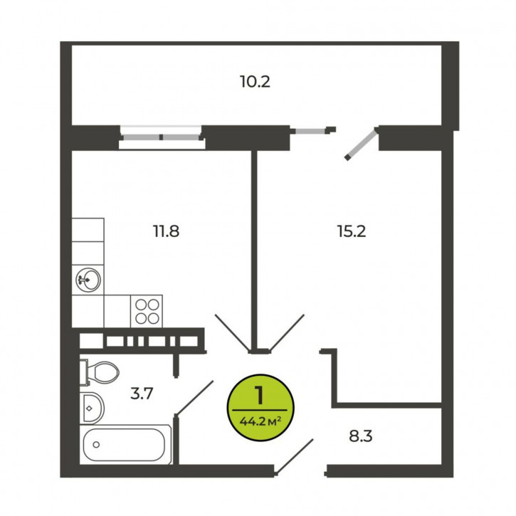 1-комн квартира в новом доме Соборная