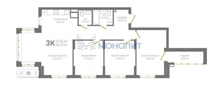 3-комн квартира в новом доме 2-я Оранжерейная ул, 4А