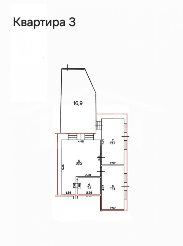 3-комн квартира Победы, 17е