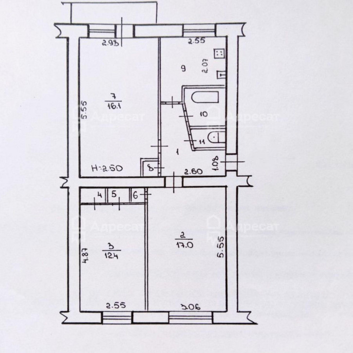 3-комн квартира ул. Костюченко,  д.7
