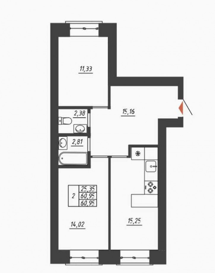 2-комн квартира в новом доме Владимира Высоцкого улица