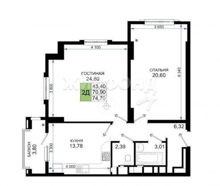 2-комн квартира Дзержинского проспект, д.244