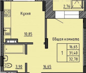 1-комн, 32.78 кв м, этаж 11/12 Строда, 1