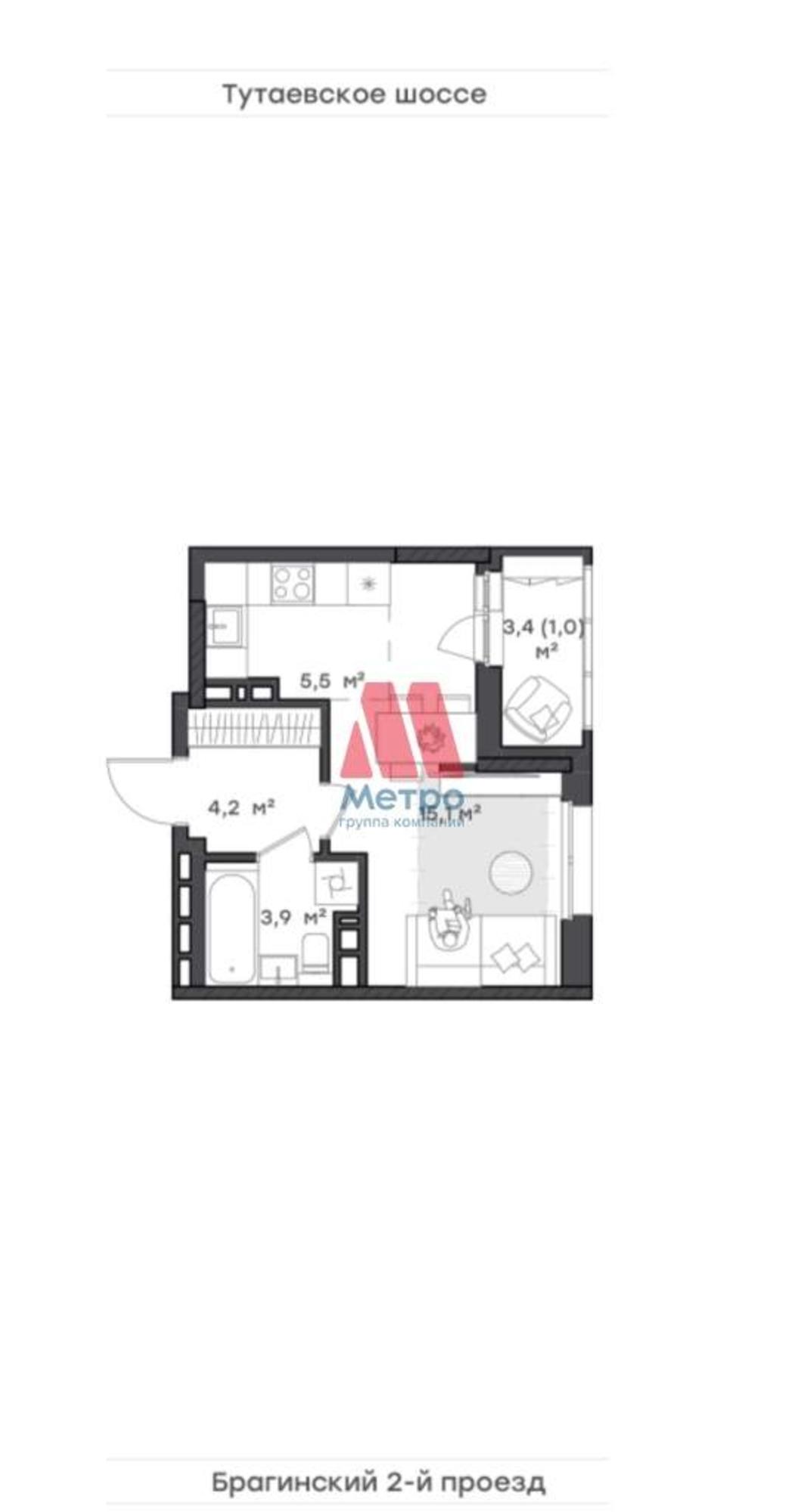 Купить квартиру за 4 047 480 рублей на 2-й Брагинский проезд, д.3