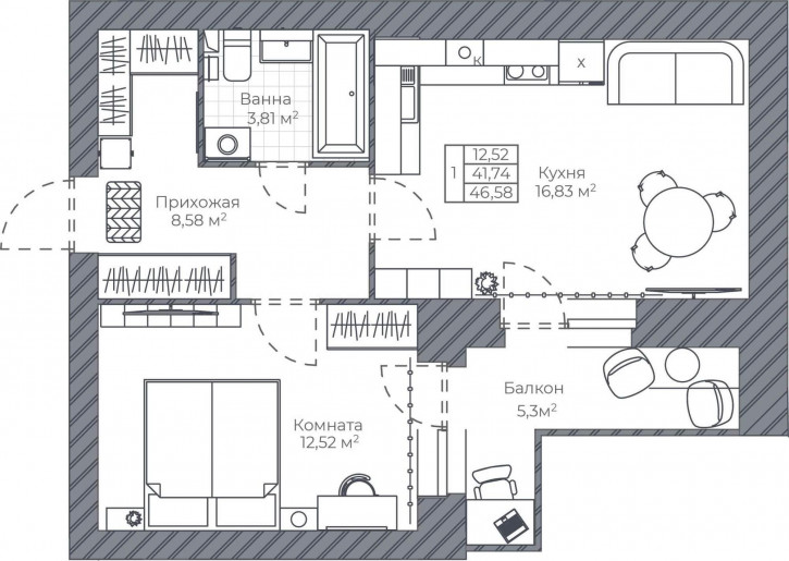 1-комн квартира в новом доме Тормозное шоссе, д.1