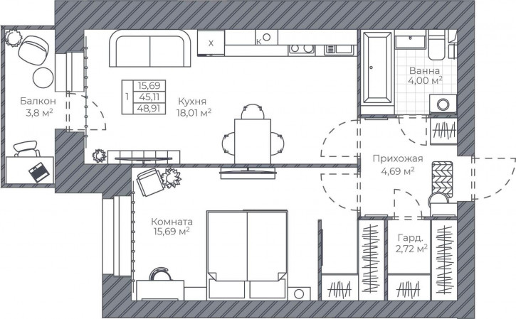1-комн квартира в новом доме Тормозное шоссе, д.1