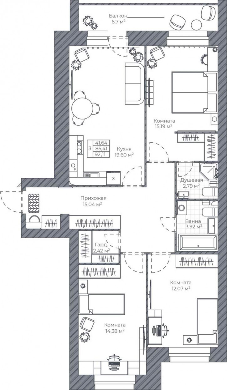 3-комн квартира в новом доме Тормозное шоссе, д.1