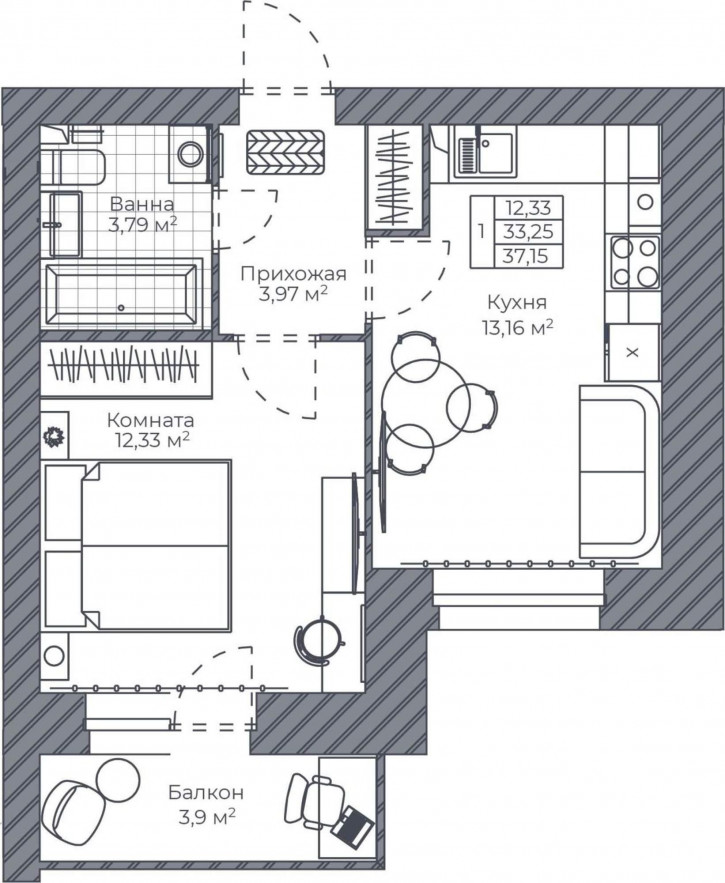 1-комн квартира в новом доме Тормозное шоссе, д.1