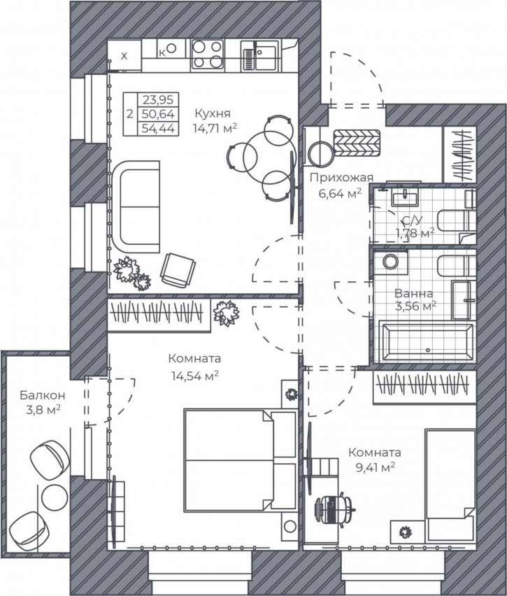 2-комн квартира в новом доме Тормозное шоссе, д.1