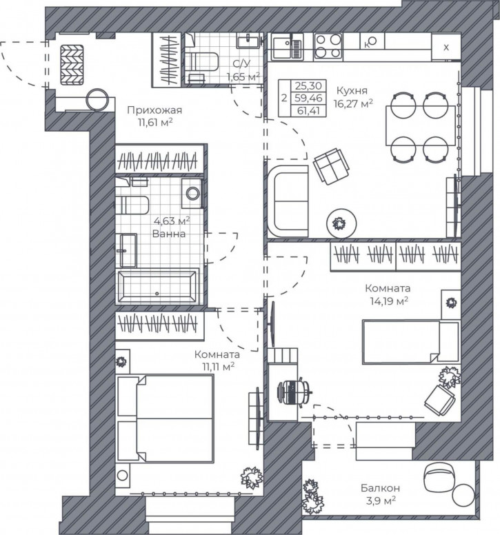 2-комн квартира в новом доме Тормозное шоссе, д.1