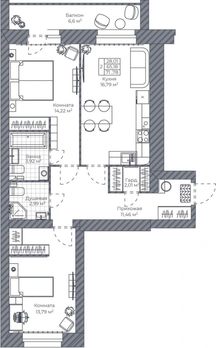2-комн квартира в новом доме Тормозное шоссе, д.1