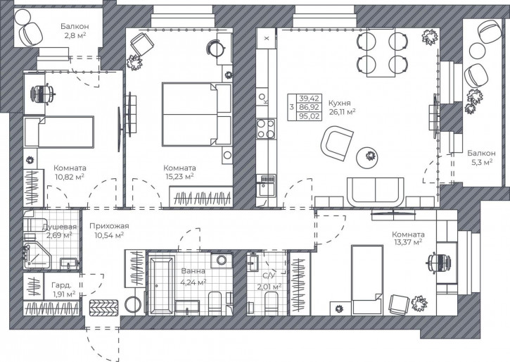3-комн квартира в новом доме Тормозное шоссе, д.1