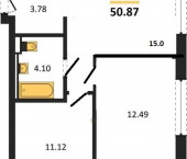 2-комн, 50.87 кв м, этаж 5/17 Тракторная ул, 43