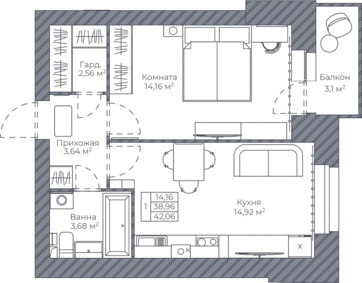 1-комн квартира в новом доме Тормозное шоссе, д.1