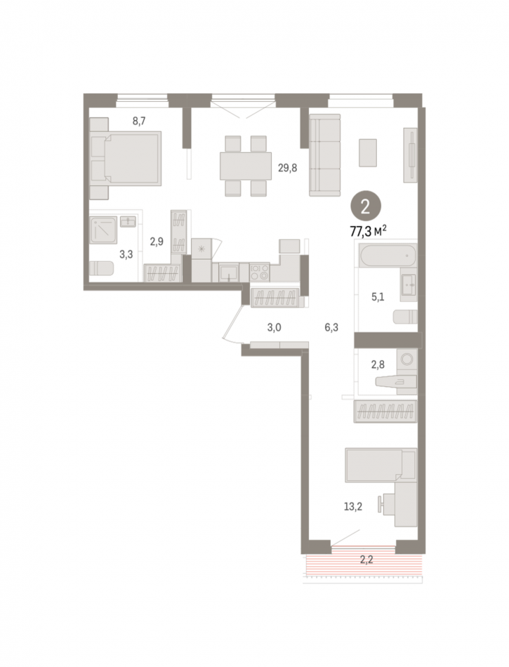 2-комн квартира в новом доме ул. Аэропорт, стр. 3